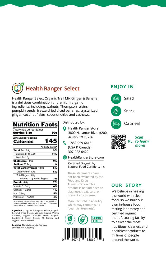 Organic Trail Mix - Ginger & Banana 8 oz (227g)
